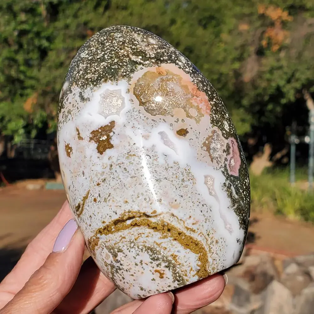 Ocean Jasper Pink Rounded Standing Druzy Freeform Crystal 600 Grams